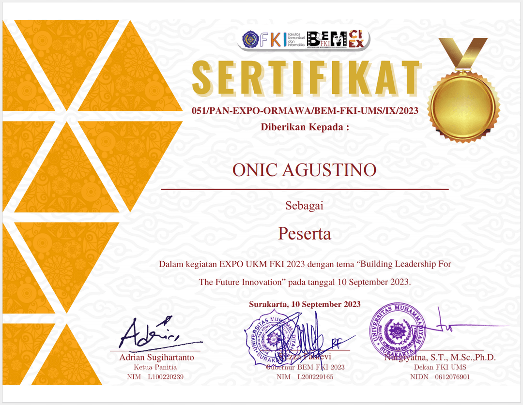 Sertifikat – Peserta Expo UKM FKI 2023