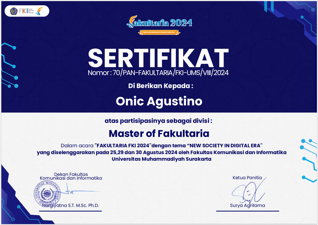 Sertifikat – Master of Fakultaria (FAKUL-MOF) FKI 2024